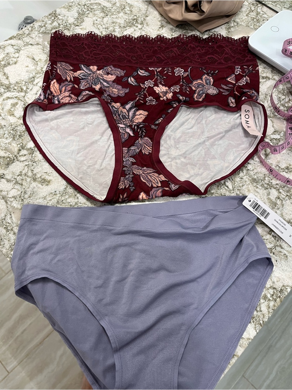 NWT Soma Women's Floral Lace Waistband Hipster & Lavender Full Coverage Briefs